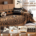 HANDONTIME Boho Couch Cover Geometric Striped Pet Covers for Couches and Sofas Copper Brown and Black Dog Cover for Couch Pet Friendly Chenille Sectional Sofa Covers for Pets Washable, 71" X 150"