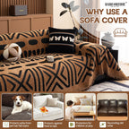 HANDONTIME Boho Couch Cover Geometric Striped Pet Covers for Couches and Sofas Copper Brown and Black Dog Cover for Couch Pet Friendly Chenille Sectional Sofa Covers for Pets Washable, 71" X 134"