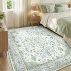 RELEANY Washable Area Rug, 5'x7', Green/White/Blue