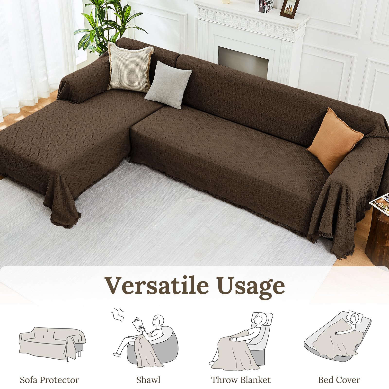 HOMERILLA 2 Piece Sectional Couch Cover for L Shape Sofa Chocolate XXXL