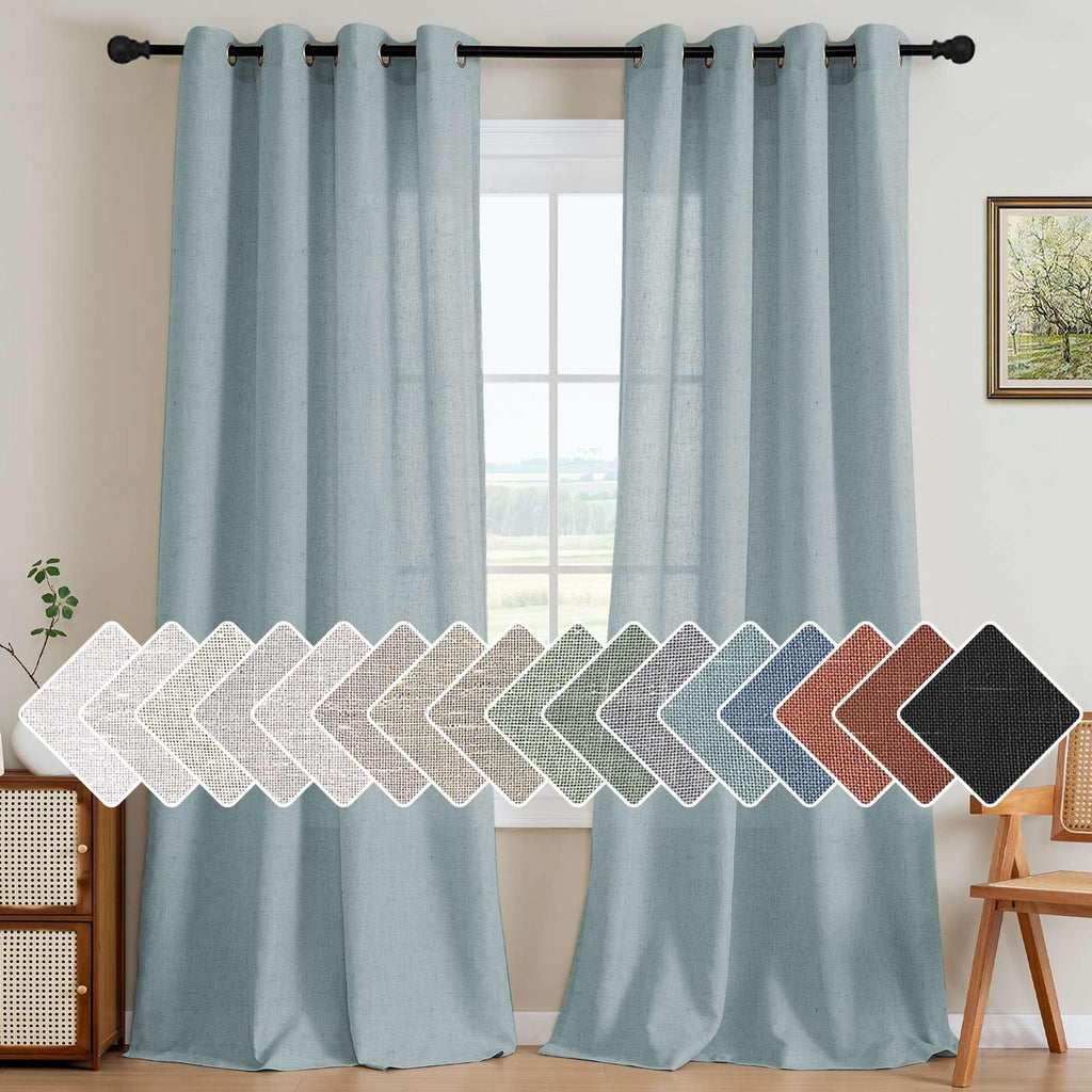 H.VERSAILTEX Living Room Linen Curtains - Semi Sheer, Nickel Grommet, Energy Saving, Light Filtering Window Treatments - Cloud Blue, 2 Panels, 52 x 96 Inch