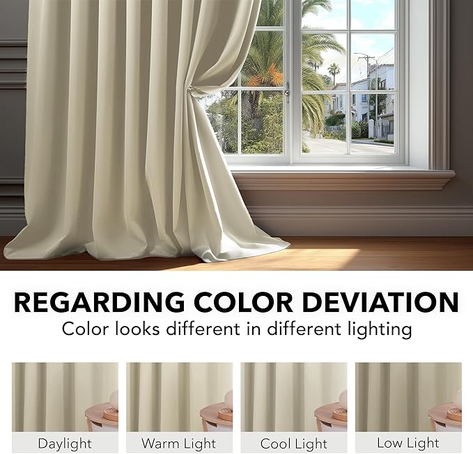 Deconovo Blackout Curtains, Thermal Insulated, W42 x L95 2 Panels, Back Tab, Machine Washable, Room-Darkening Drapes for Bedroom/Living Room Light Beige
