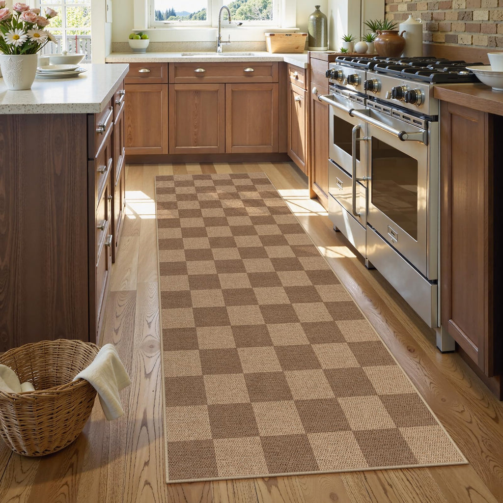 Lahome Checkered Easy Jute Kitchen Runner Rug, 2x8 Outdoor Rugs Washable