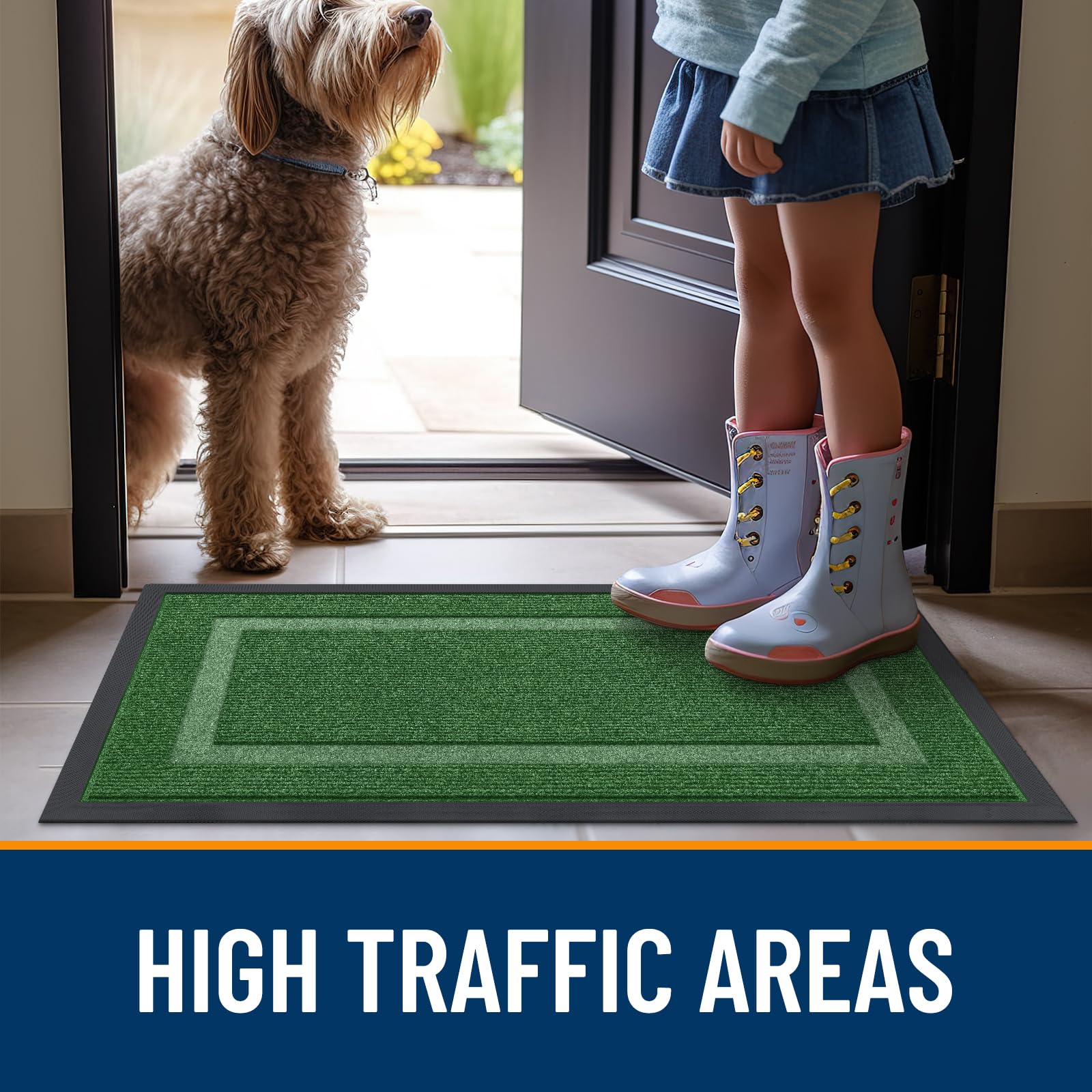 OLANLY Front Door Mat Outside 47x32, All-Season Heavy-Duty Rubber Doormat