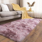 Soft Runner Rugs for Bedroom Hallways, 2x6 Tie-Dyed Grey Purple Fluffy Shag Throw Area Rug Non Slip for Bedside Dorm, Long Shaggy Furry Carpet for Nursery Living Room
