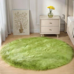 Goolela Lime Green Round Fluffy Rug for Bedroom 3ft Circle Faux Fur Sheepskin Soft Bedside Furry Shag Playroom Small Decor Washable