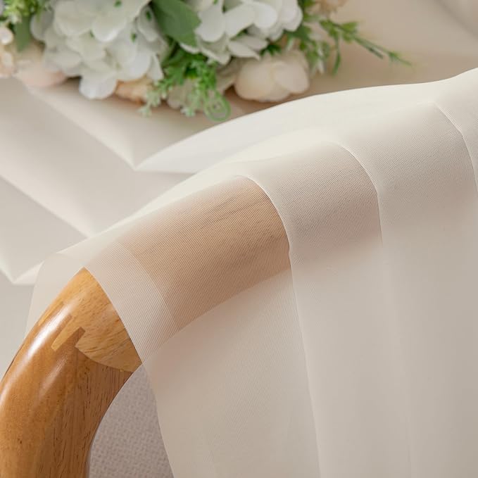 Chyhomenyc Cream Sheer Curtains 90 Inches Long - Light Filtering Solid Voile Window Panel Drapes for Bedroom, Elegant Soft Airy Living Room Sheer Curtains, Each 42Wx90L Inch, 2 Panels