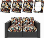 hyha 4Pcs Patio Cushion Covers, Stretch Outdoor Couch Cushion Covers Replacement, Washable Outdoor Chair/Sofa Slipcovers for Patio Furniture Cushions Protector with Elastic Bottom(Floral,Cover Only)