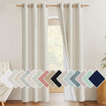 NICETOWN Natural Full Blackout Boho-Chic Linen Curtains 90 inch Long 2 Panels Set for Cafe Window, 34 inch Wide, Thick Linen Blend Drapes, Insulated Window Covers Draperies with White Backing
