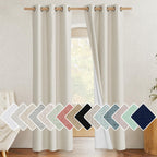 NICETOWN Natural Full Blackout Boho-Chic Linen Curtains 90 inch Long 2 Panels Set for Cafe Window, 34 inch Wide, Thick Linen Blend Drapes, Insulated Window Covers Draperies with White Backing
