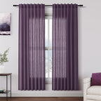 Plum Linen Curtains 72 Inch Length for Living Room Sheer Lightweight Door Drapes 2 Panels Set for Kids Bedroom Light Filtering Back Tab Rod Pocket Curtain for Kitchen Protect Privacy 52x72