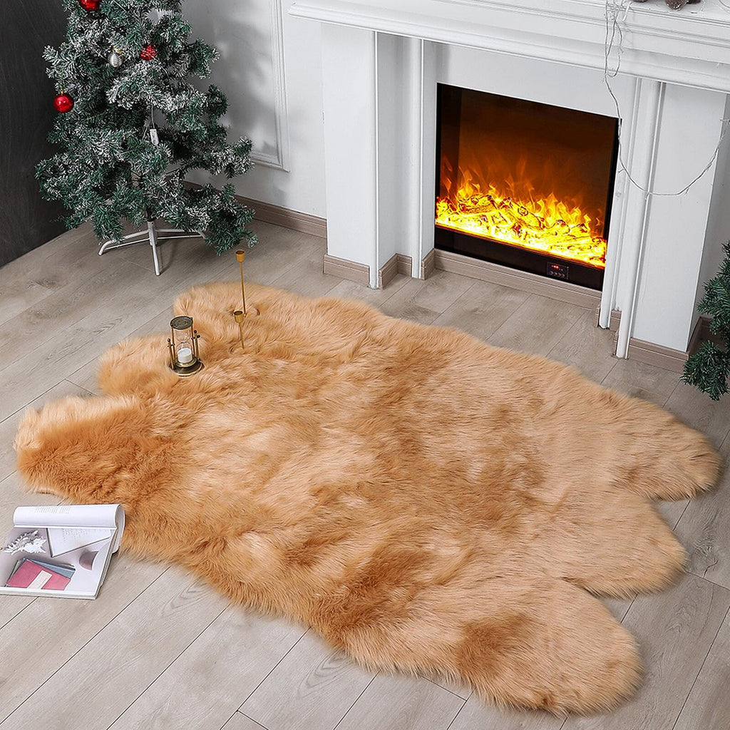 linmopm Faux Fur Sheepskin Rug, Beige, 4x6 ft