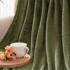 Exclusivo Mezcla Fleece Blankets Queen Size for Bed, Super Soft and Warm, All Season, Cozy, Plush, Lightweight, 90x90 Inches, Olive Green