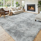 Area Rugs 10x14 Living Room, Shaggy Carpet Soft Plush Furry Bedside Rug Large Area Rugs for Bedroom Kids Girls Boys Home Decor Anti Slip(10 x 14, Light Grey Tie-Dyed)