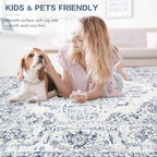 9x12 Area Rugs for Living Room: Washable Rug Vintage Large Rugs Soft Non Slip Low Pile Rug Floral Distressed Floor Carpet for Bedroom Dining Room Home Office (Blue,9'x12')