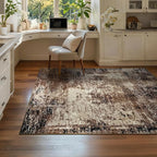 Entryway Rug 3x5 Brown Bedroom Area Rug Washable Non Slip Abstract Coffee Boho Rugs for Indoor Entry, Kitchen, Classroom, Bathroom, Kids Girls Room, Office, College Dorm Small Carpet