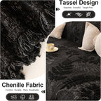 HANDONTIME Washable Couch Covers for Sofa Boho Couch Covers for 3 Cushion Sofa Pet Friendly Black Chenille Jacquard Couch Protector for Dogs Plant Branch Sectional Cover Sofa Slipcovers, 71" X 134"