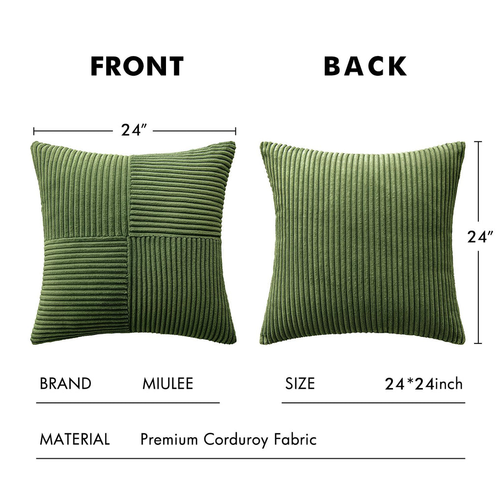 MIULEE Moss Green Decorative Euro Sham Pillow Covers 24x24 Inch 2 Pack