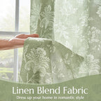 jinchan Linen Floral Curtains for Living Room with Printed Flower 84 Inches Long Light Filtering French Country Back Tab Rod Pocket Sage Green Window Curtain Set Farmhouse Drapes 2 Panels