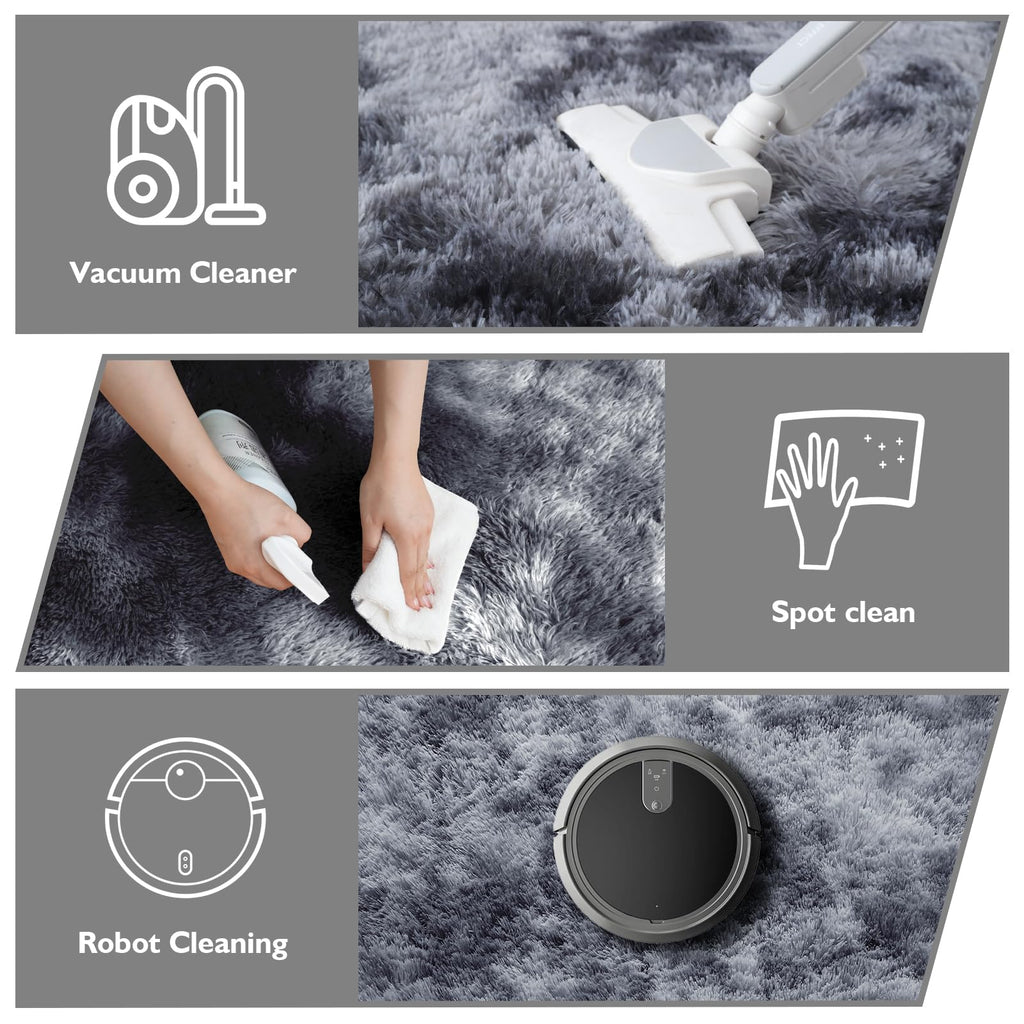 Tie-Dyed Black Fluffy Round Rug,Small Area Rugs,Shaggy Rugs 3'X3'