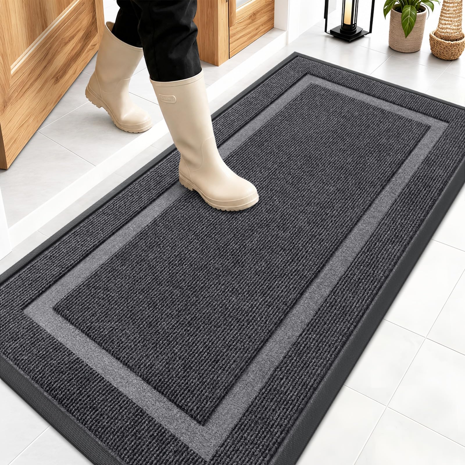 OLANLY Front Door Mat Outside 47x23, All-Season Heavy-Duty Rubber Doormat