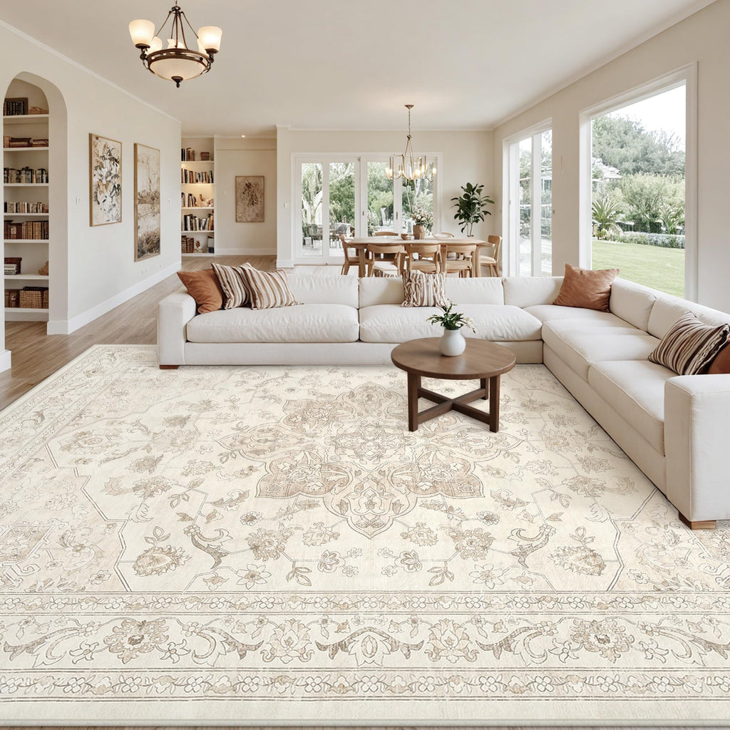 Luxturiy 8x10 Area Rugs Living Room: Bedroom Washable Carpet Beige White