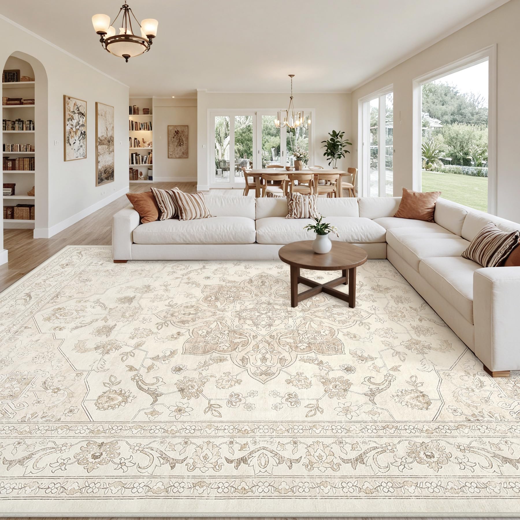 Luxturiy 8x10 Area Rugs Living Room: Bedroom Washable Carpet Beige White
