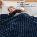 Exclusivo Mezcla California King Size Flannel Fleece Blanket, Super Soft Striped Jacquard Bed Oversized Blanket, Lightweight Fuzzy Cozy for All Seasons, 120x120 Inches, Navy Blue