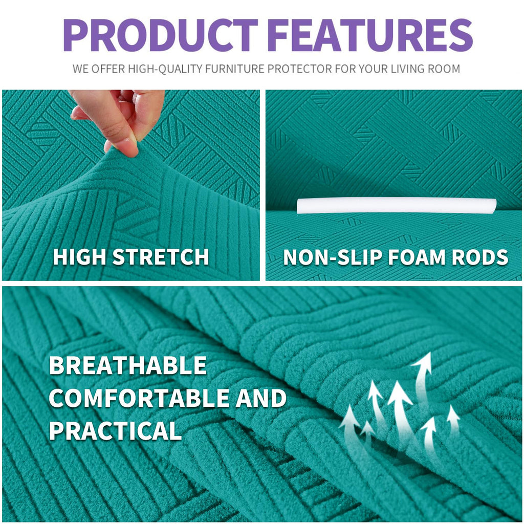ZNSAYOTX Oversized Super Stretch Couch Cover (92"-115"), New Striped Sofa Covers Comfortable & Durable, Dog Cat Pets Friendly Extra Large Spandex Sofa Slipcovers (XL Sofa, Peacock Teal)