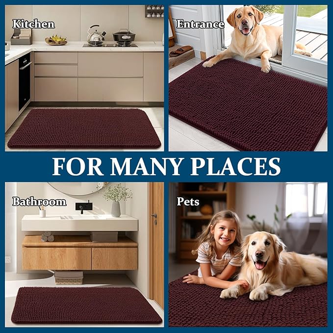 OLANLY Dog Door Mat for Muddy Paws 30x17, Super Absorbent Chenille Mud Mat