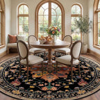 RELEANY Area Rugs 8ft Washable Non-Slip, Floral Vintage Distress Print Pattern Medallion Carpet for Living Room Bedroom Dining Room, Black Colorful Floral Dark Tan