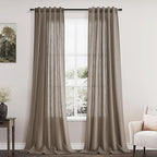 Dark Taupe Flax Linen Curtains 90 Inches Long for Bedroom 2 Panels Back Tab Loop Pocket Privacy Neutral Semi Sheer Curtains Country Rustic Farmhouse Light Filtering Drapes for Living Room 40x90