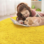 OLANLY Yellow Round Rugs for Bedroom - Machine Washable, 3 ft Circle Area Rugs for Living Room, Soft and Fluffy Shaggy Carpet for Teen Girl and Boys, Nursery Rooms, Dorms, Home Decor Aesthetic