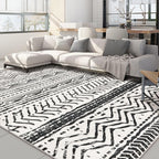 Nakagishi Area Rug Living Room Rugs: 6X9 Machine Washable Boho Large Neutral Farmhouse Stain Resistant Moroccan Indoor Floor Carpet for Bedroom Nursery Dorm Dining Room Home-Ivory Black