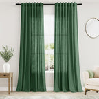 Nanspring Green Boho Curtains for Bedroom Back Tab Rod Pocket Semi Sheer Linen Curtains 90 Inches Long 2 Panel Set Light Filtering Neutral Farmhouse Lightweight Drapes for Living Room 52x90