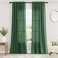 Green Semi Sheer Curtains 120 Inches Long 2 Panels Set Back Tab Loop Pocket Linen Blend Boho Large Window Curtain Extra Long Light Filtering Drapes High Ceiling Curtains for Living Room 52x120