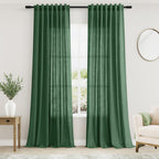 Green Semi Sheer Curtains 120 Inches Long 2 Panels Set Back Tab Loop Pocket Linen Blend Boho Large Window Curtain Extra Long Light Filtering Drapes High Ceiling Curtains for Living Room 52x120