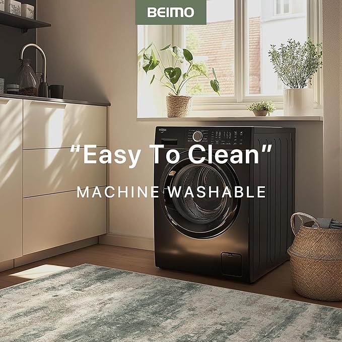 BEIMO Area Rugs 5x7 for Living Room Bedroom, Modern Abstract Machine Washable Rug, Large Soft Low Pile Floor Cover with Non Slip Backing for Dining Room, Grey/Dark Green