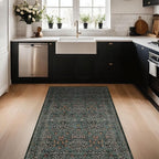 Dark Green 4x6 Washable Area Rug for Living Room Bedroom Large Entryway Kitchen, Ultra Soft Non Slip Stain Resistance, Floral Distressed Aethestic Design