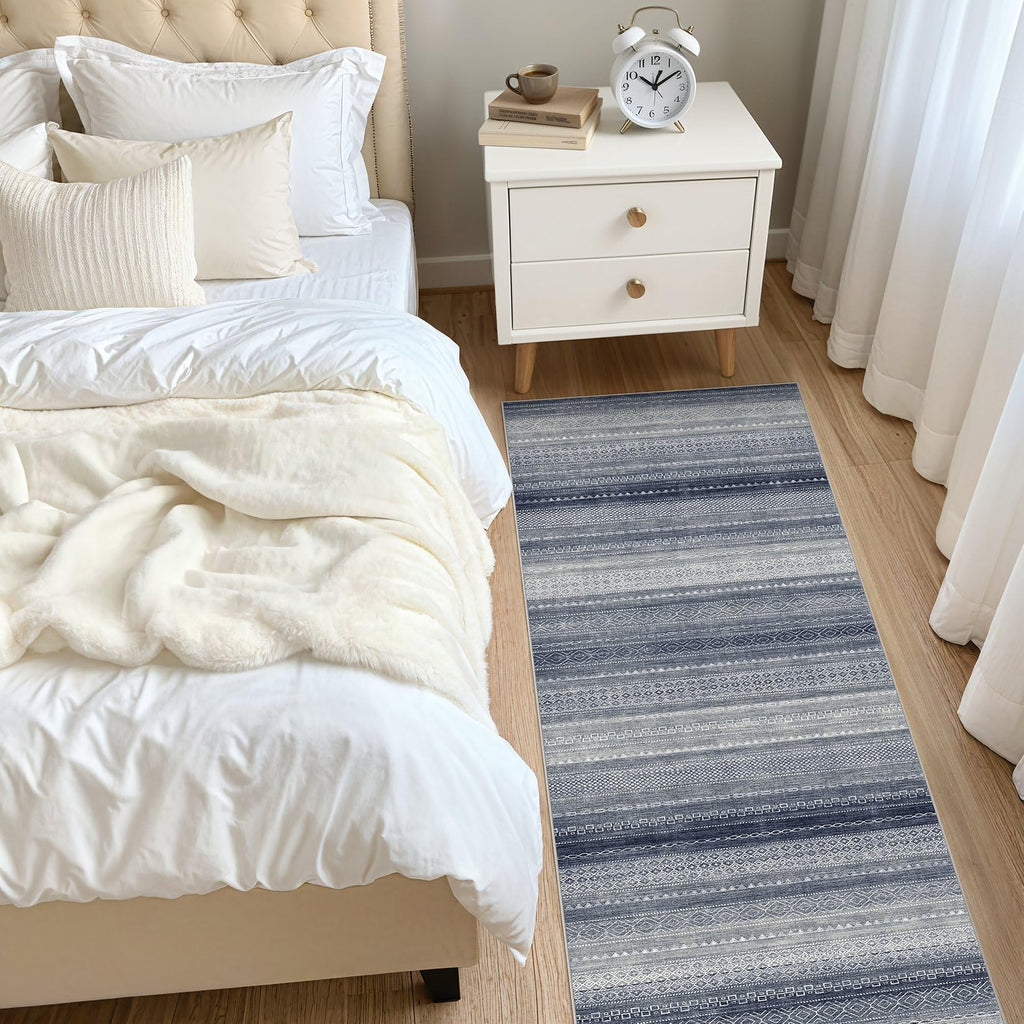 Nakagishi Boho 2x6 Runner Rug Machine Washable Rugs Non Slip Denim Blue