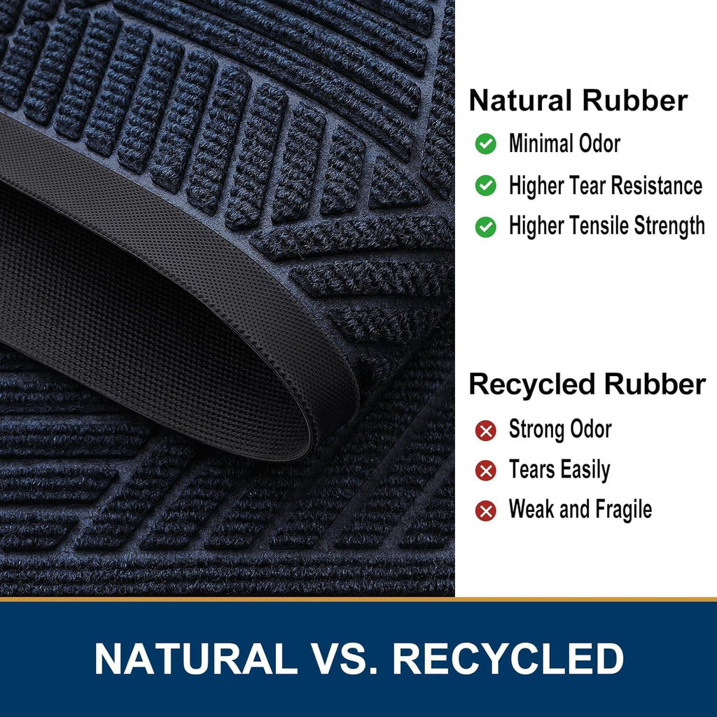 Smiry Front Door Mat Outside Entrance, Heavy Duty Sturdy Natural Rubber Doormat, Trap Dirt and Moisture, Easy Clean Low Profile Mats for Indoor Outdoor Entry, Irregular Triangle (29.5x17, Navy Blue)