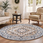 Lofus 4ft Area Rugs for Living Room, Washable Area Rug, Rugs for Bedroom, Kitchen, Vintage Boho Carpet, Soft Non-Slip, Low Pile Large Area Rug for Office Dining Room, Floral Brown