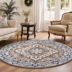 Lofus 4ft Round Area Rugs for Living Room, Vintage Boho Carpet Floral Brown