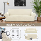 KEKUOU Stretch Loveseat Sofa Cover Slipcover,Couch Covers for 2 Cushion Couch Sofa (55"-78") Furniture Protector Sofa with Elastic Bottom for Kids,Dog. Jacquard Small Checked(Medium,Beige)