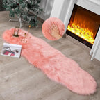 linmopm Faux Fur Rug Sheepskin Shag Fluffy Fuzzy Pink 2x6 ft Runner Rugs for Bedroom Bedside Bed Floor Living Room Plush High-Density Cushion Carpet Super Sofa Cover