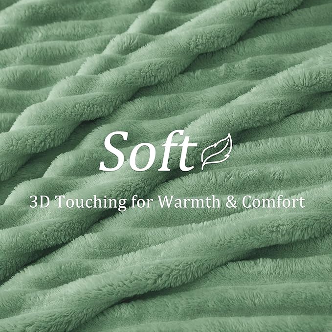 BEDELITE Fleece Green Throw Blanket for Couch - 300GSM Soft & Warm Fluffy Green Blanket, Decorative and Giftable Striped Blankets for Women, Men, 50"x60"