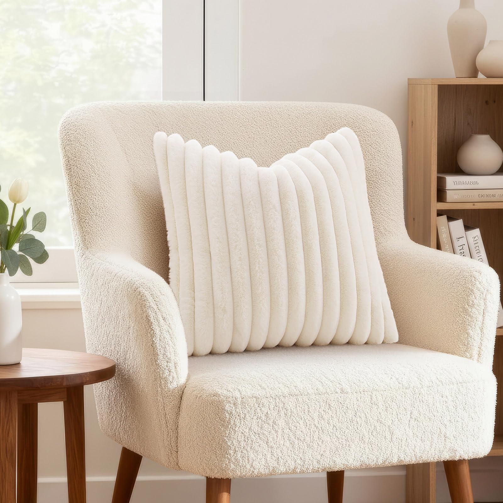 decorUhome Fall Faux Fur Throw Pillow Covers 22x22 Set of 2 Cream White