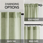MIULEE Sage Green Linen Curtains 102 Inch Length 2 Panels for Bedroom Living Room, Soft Thick Linen Textured Window Drapes Semi Sheer Light Filtering Back Tab Rod Pocket Burlap Look Decor