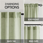 MIULEE Sage Green Linen Curtains 72 Inch Length for Bedroom Living Room, Soft Thick Linen Textured Window Drapes Semi Sheer Light Filtering Back Tab Rod Pocket Burlap Look Farmhouse Decor, 2 Panels