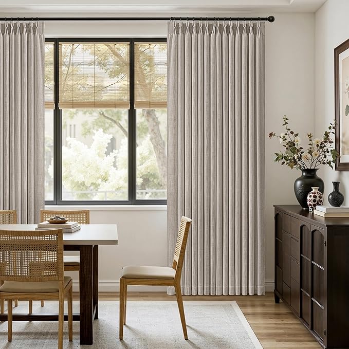 MIULEE Pinch Pleated Thick Linen Curtains 108 Inches Length Taupe Curtains